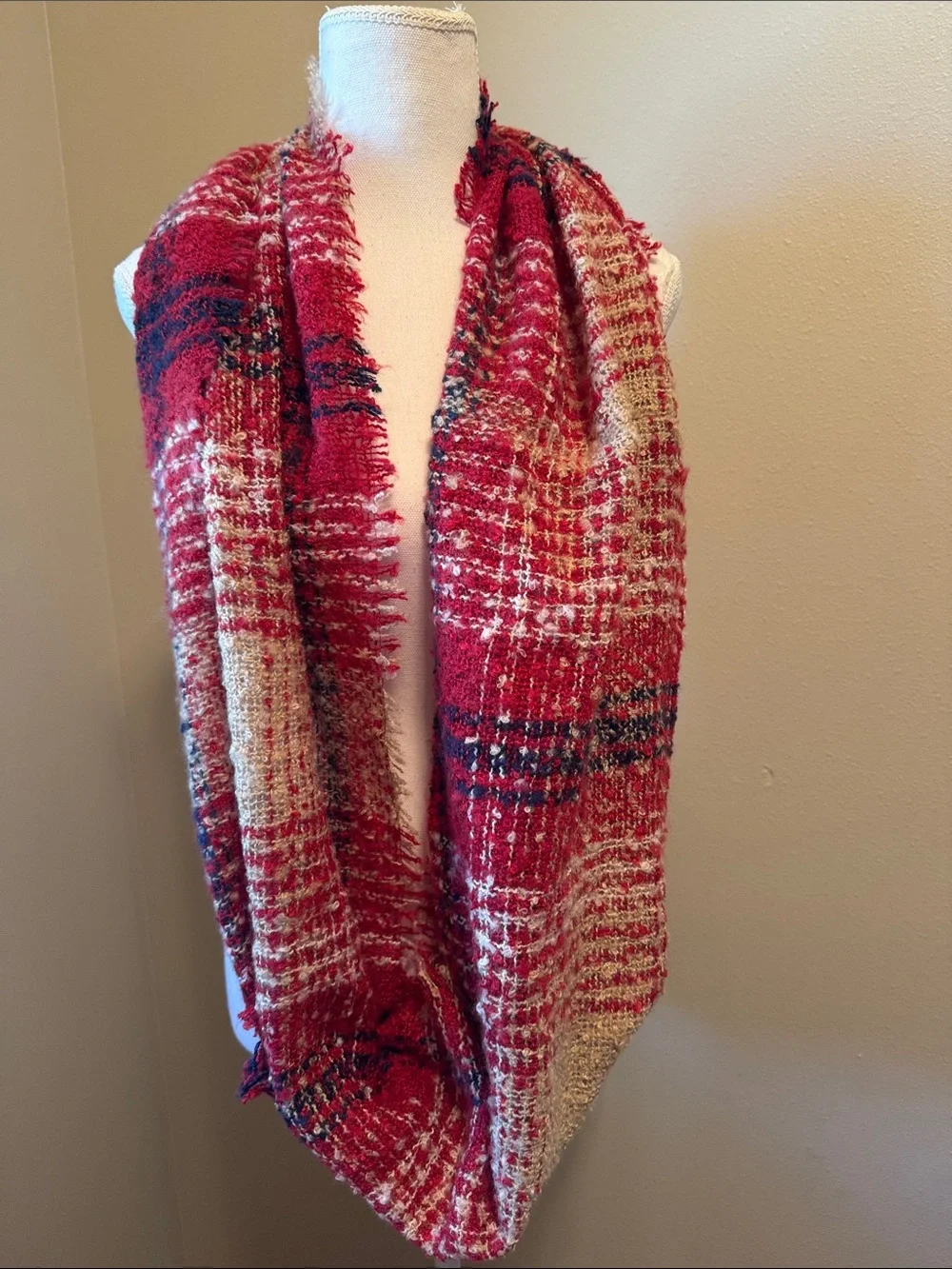 New Red Plaid Infinity Scarf